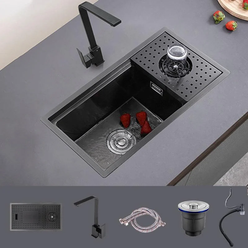 Modern Sink Overflow Hole Single Basin Kitchen Sink with Drain Assembly -Bathlova