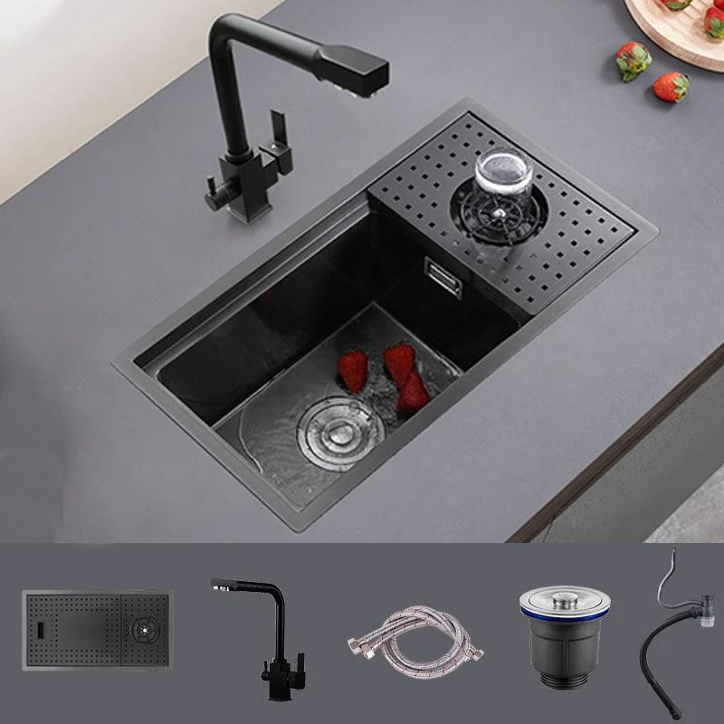 Modern Sink Overflow Hole Single Basin Kitchen Sink with Drain Assembly -Bathlova