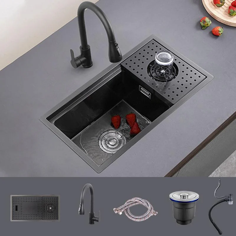 Modern Sink Overflow Hole Single Basin Kitchen Sink with Drain Assembly -Bathlova