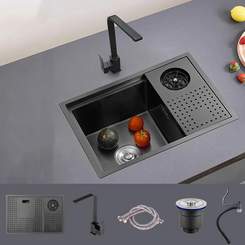 Modern Sink Overflow Hole Single Basin Kitchen Sink with Drain Assembly -Bathlova