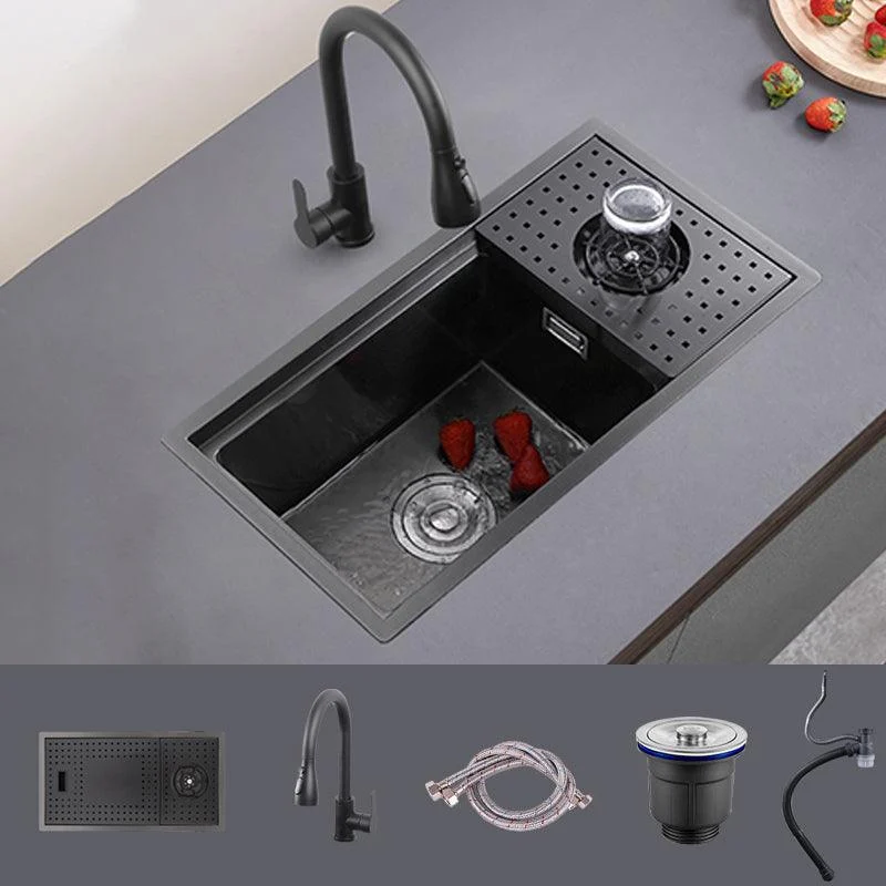 Modern Sink Overflow Hole Single Basin Kitchen Sink with Drain Assembly -Bathlova