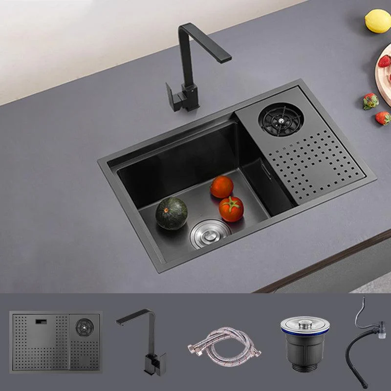 Modern Sink Overflow Hole Single Basin Kitchen Sink with Drain Assembly -Bathlova