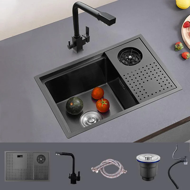 Modern Sink Overflow Hole Single Basin Kitchen Sink with Drain Assembly -Bathlova