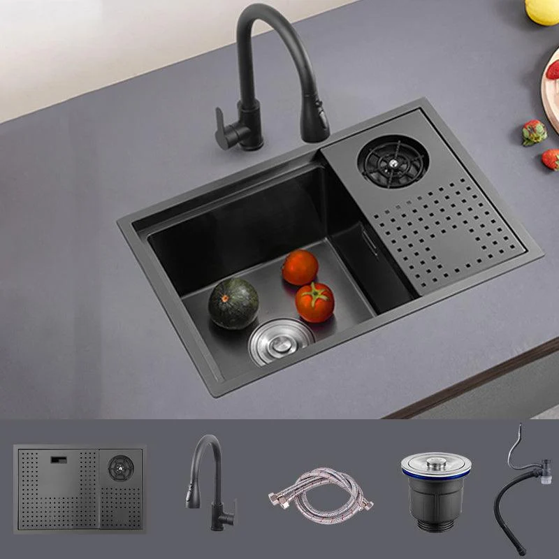 Modern Sink Overflow Hole Single Basin Kitchen Sink with Drain Assembly -Bathlova