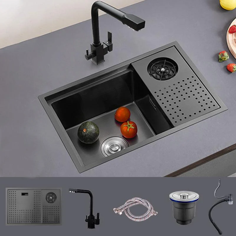 Modern Sink Overflow Hole Single Basin Kitchen Sink with Drain Assembly -Bathlova