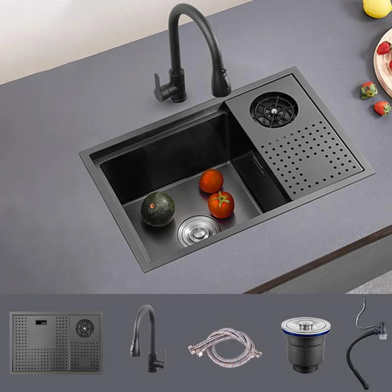 Modern Sink Overflow Hole Single Basin Kitchen Sink with Drain Assembly -Bathlova