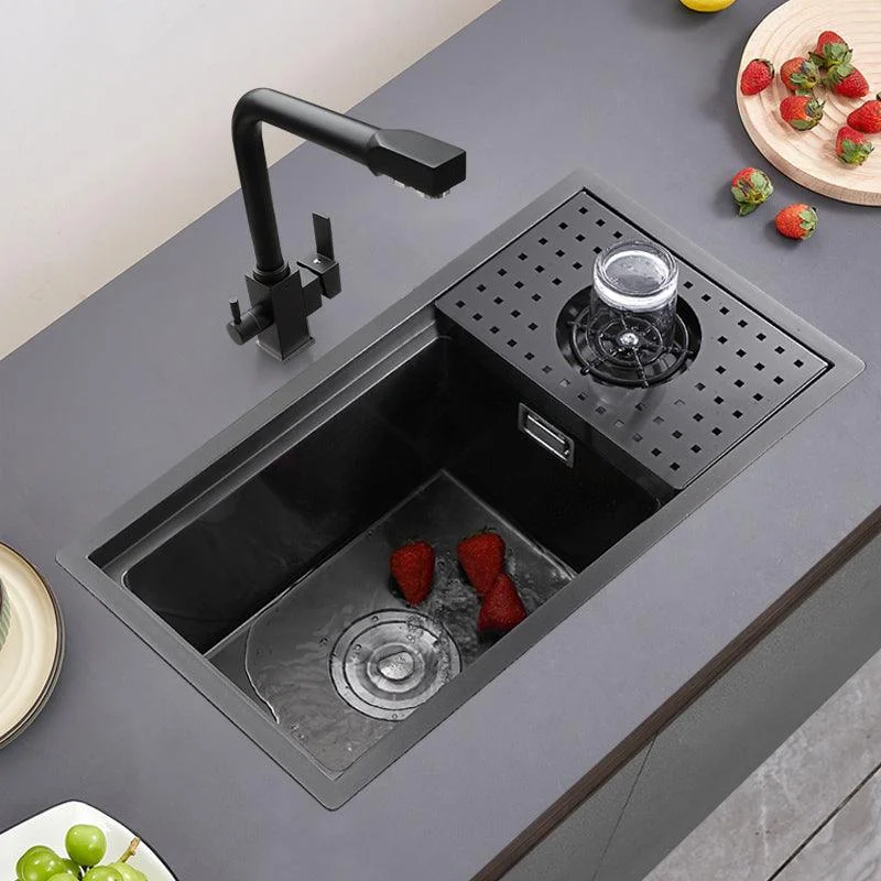 Modern Sink Overflow Hole Single Basin Kitchen Sink with Drain Assembly -Bathlova