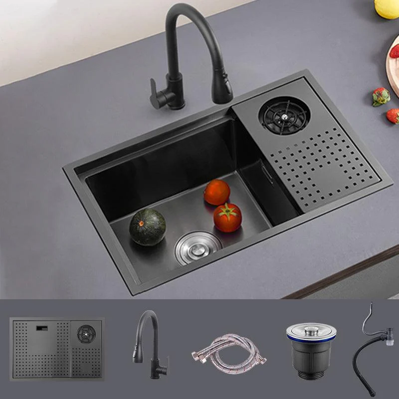 Modern Sink Overflow Hole Single Basin Kitchen Sink with Drain Assembly -Bathlova