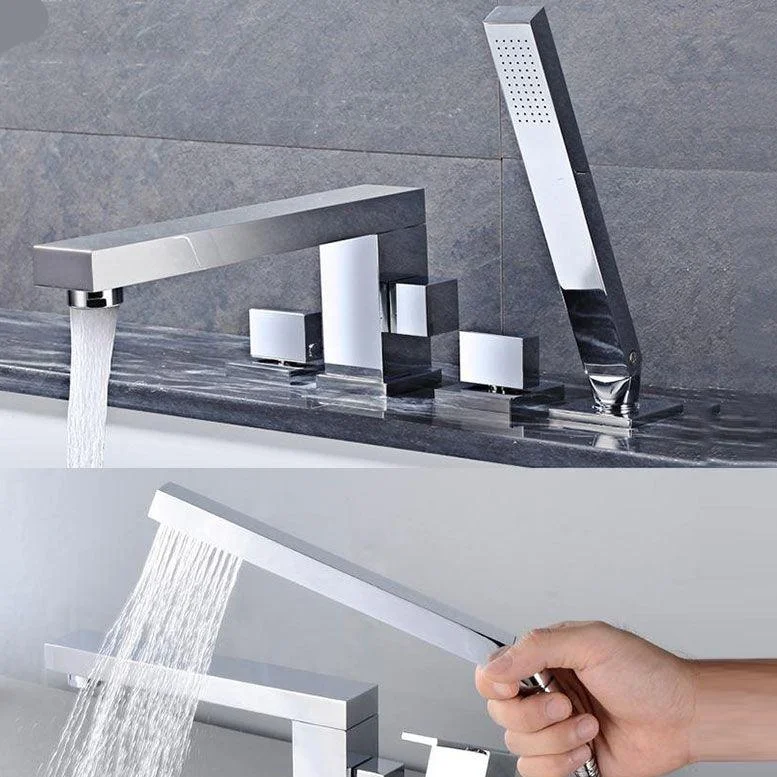 Modern Square Brass Tub Tap with 2 Handles Deck Mount Bathroom Tap -Bathlova