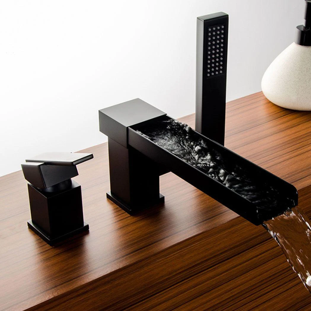 Modern Square Low Arc Tap with Hand Shower Bathtub Tap -Bathlova