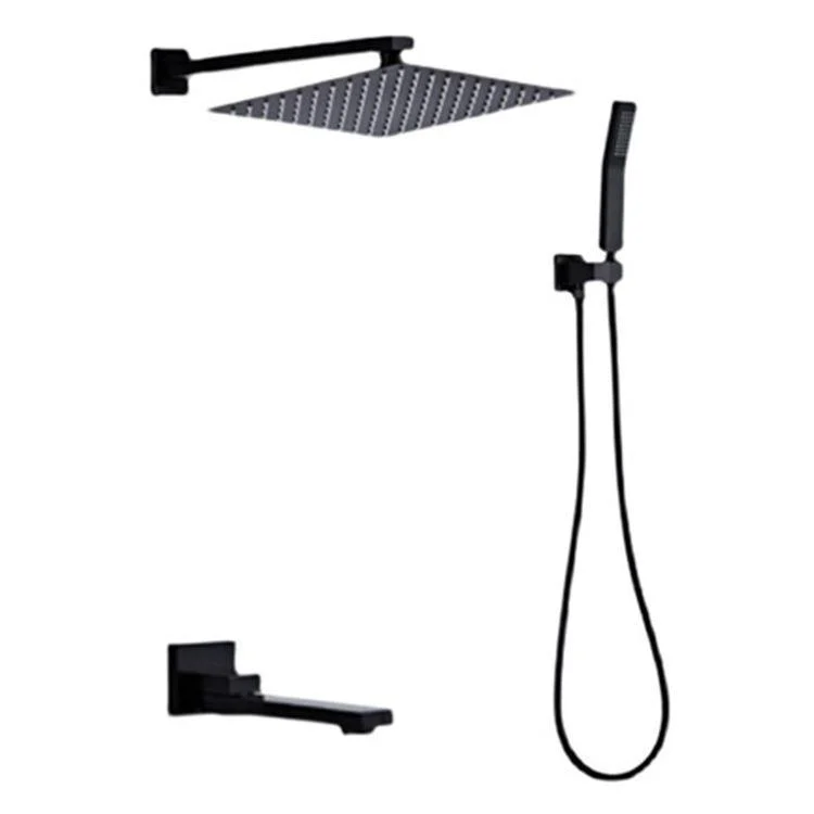 Modern Square Swivel Shower Metal Shower Head Shower Tap On Wall in Black -Bathlova