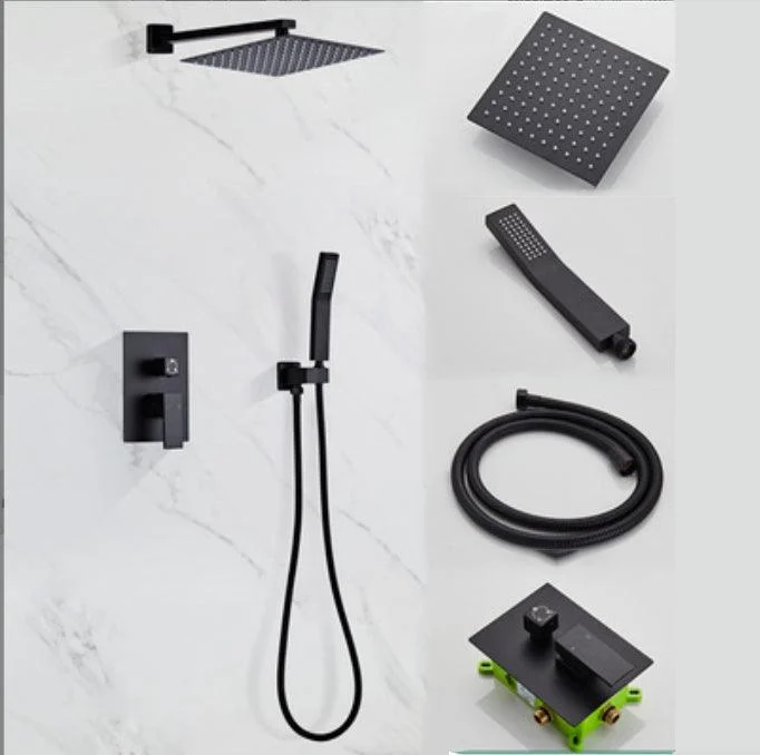 Modern Square Swivel Shower Metal Shower Head Shower Tap On Wall in Black -Bathlova