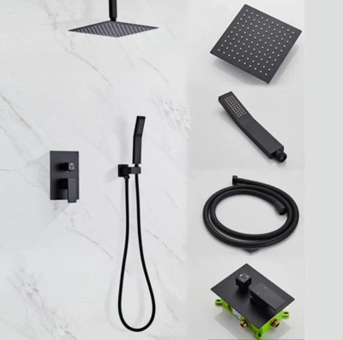 Modern Square Swivel Shower Metal Shower Head Shower Tap On Wall in Black -Bathlova