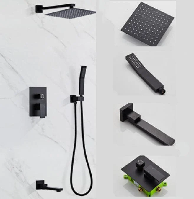 Modern Square Swivel Shower Metal Shower Head Shower Tap On Wall in Black -Bathlova