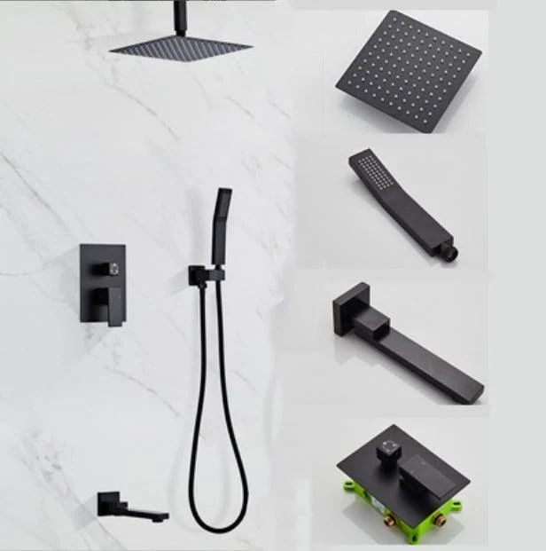 Modern Square Swivel Shower Metal Shower Head Shower Tap On Wall in Black -Bathlova