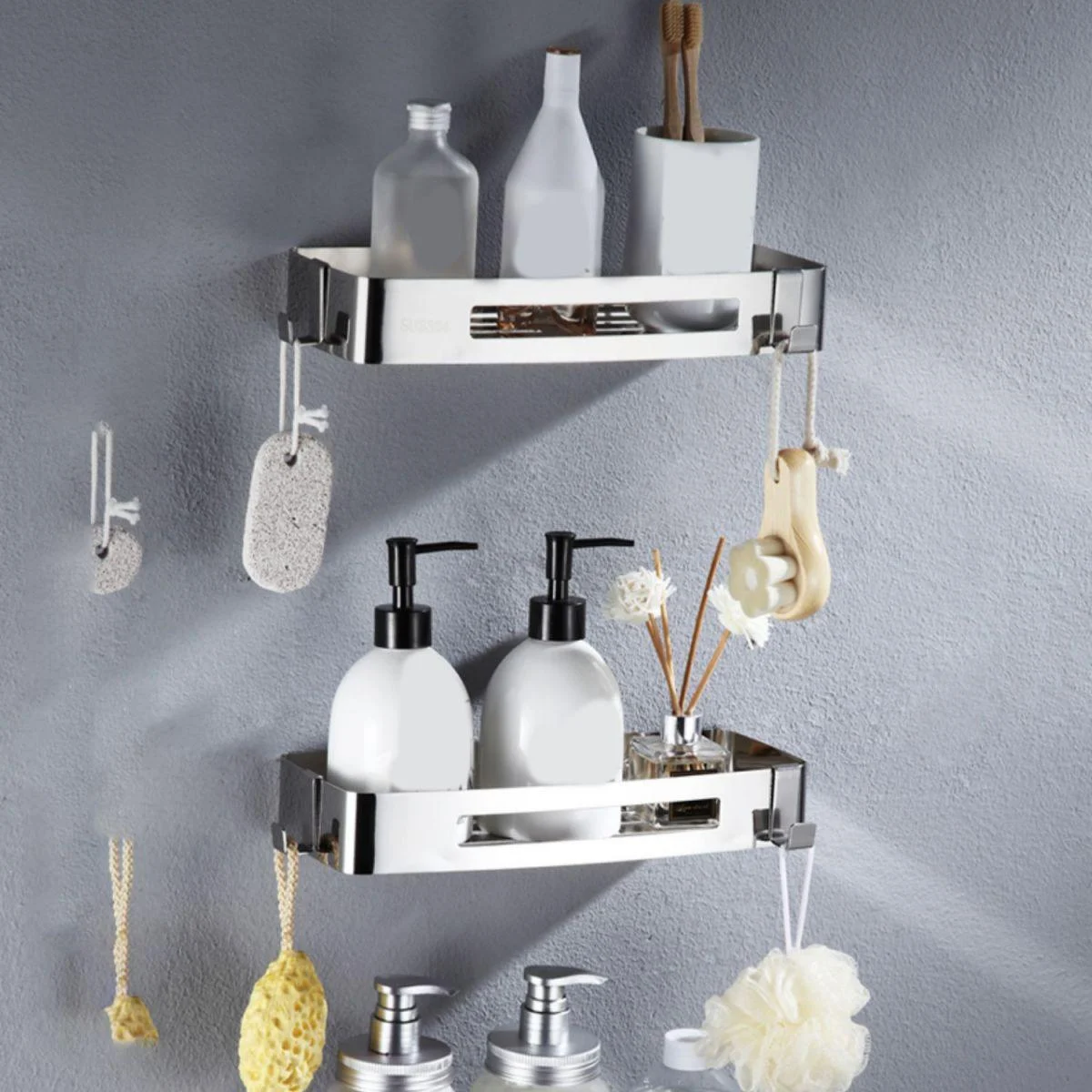 Modern Stainless Steel Bathroom Accessory Set Rectangular & Triangle Bath Shelf -Bathlova