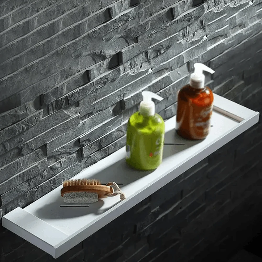 Modern Stainless Steel Bathroom Wall Shelf in White - Single Square -Bathlova