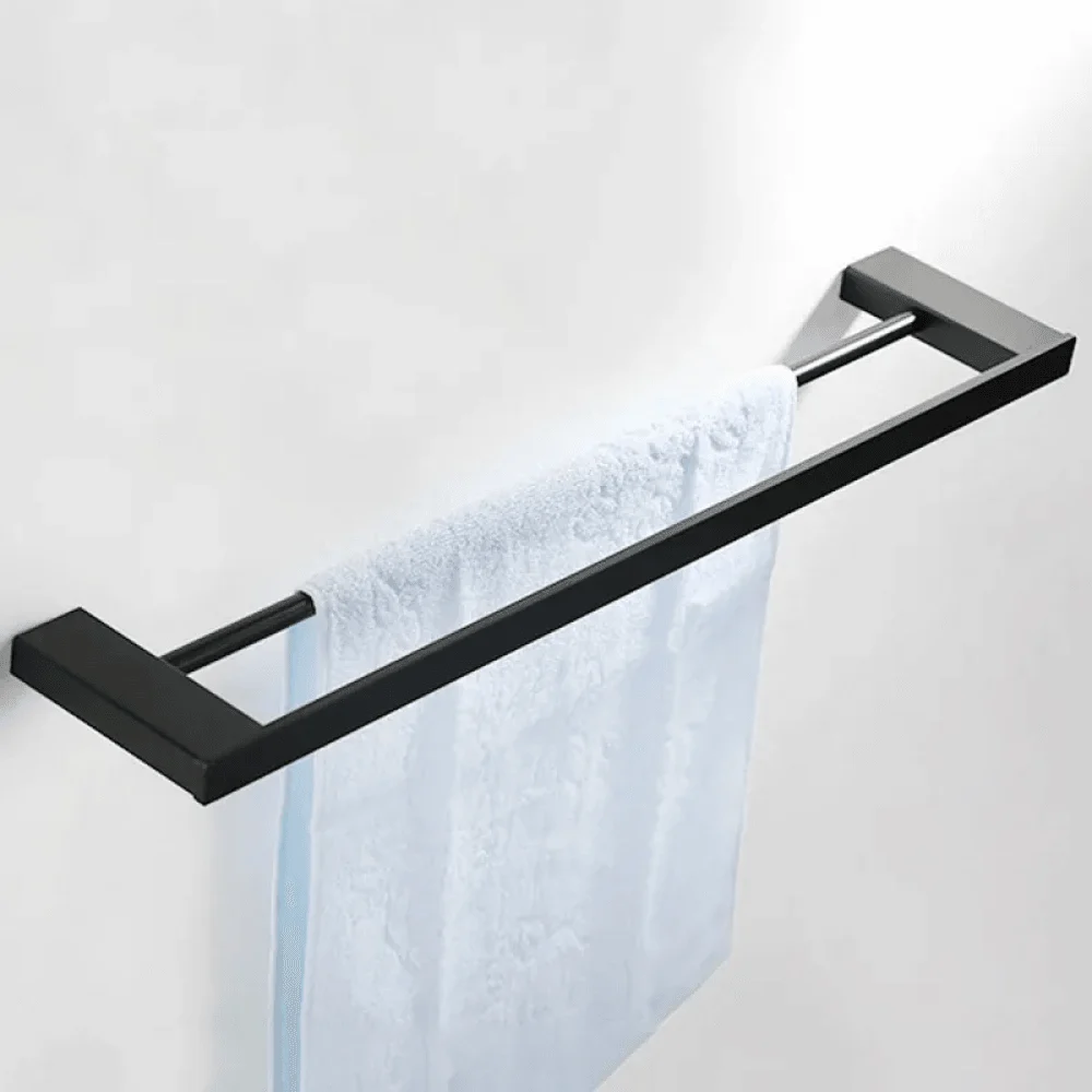 Modern Stainless Steel Double-Rod Towel Bar in Matte Black - Wall Mount -Bathlova