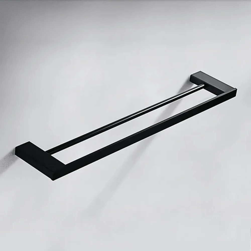 Modern Stainless Steel Double-Rod Towel Bar in Matte Black - Wall Mount -Bathlova