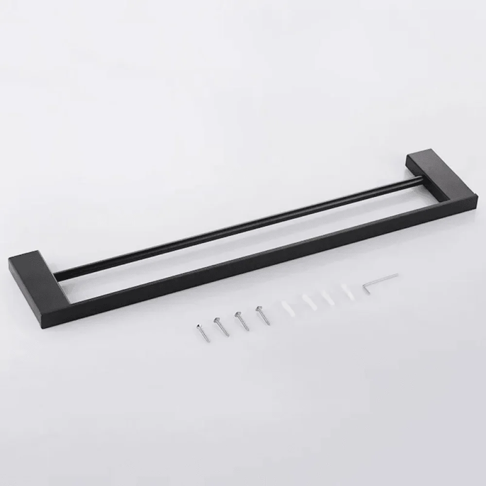 Modern Stainless Steel Double-Rod Towel Bar in Matte Black - Wall Mount -Bathlova