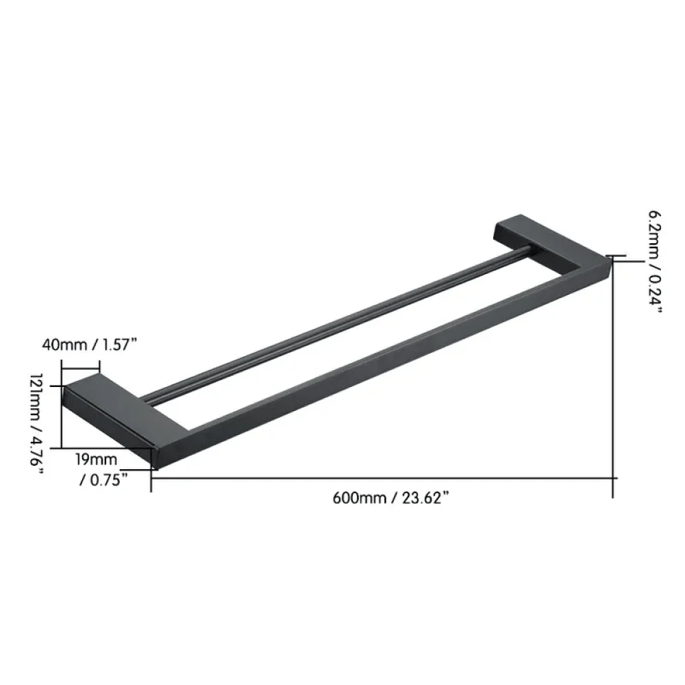 Modern Stainless Steel Double-Rod Towel Bar in Matte Black - Wall Mount -Bathlova