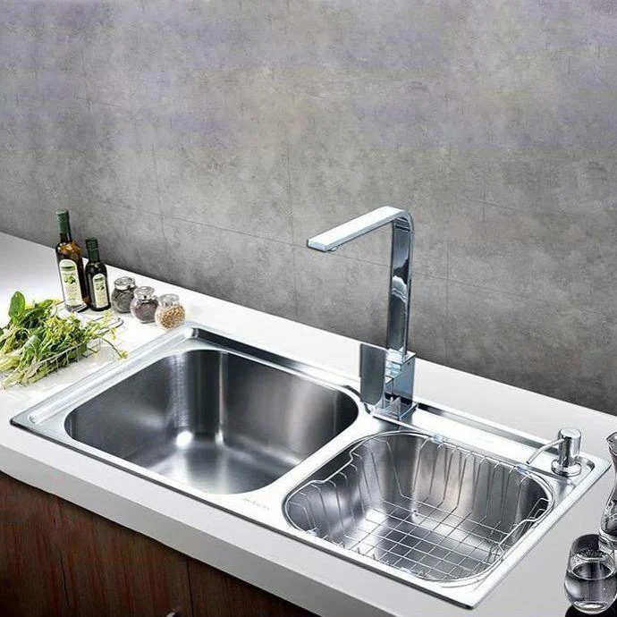 Modern Stainless Steel Kitchen Sink Double Sink Kitchen Sink with Basket Strainer -Bathlova