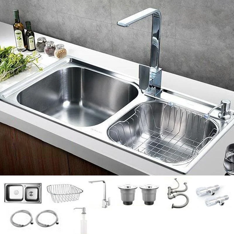 Modern Stainless Steel Kitchen Sink Double Sink Kitchen Sink with Basket Strainer -Bathlova