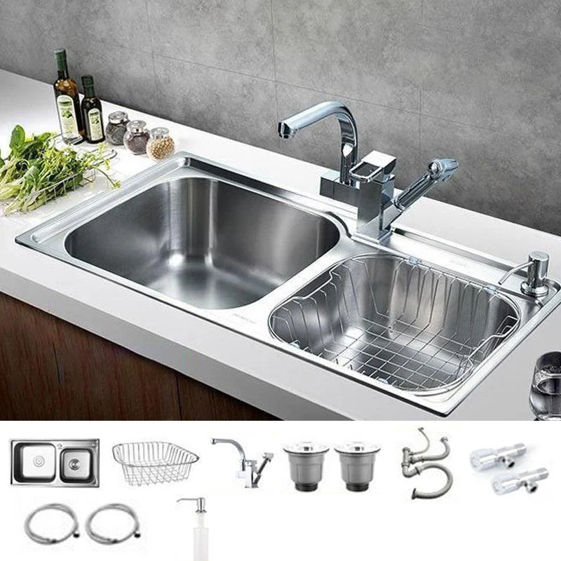 Modern Stainless Steel Kitchen Sink Double Sink Kitchen Sink with Basket Strainer -Bathlova