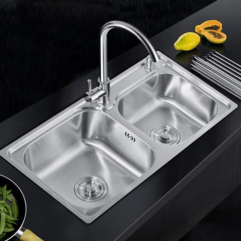 Modern Stainless Steel Kitchen Sink Double Sink Kitchen Sink with Basket Strainer -Bathlova