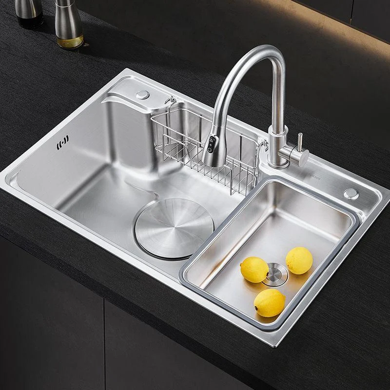 Modern Stainless Steel Sink Overflow Hole Kitchen Sink with Drain Strainer Kit -Bathlova