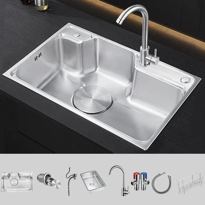 Modern Stainless Steel Sink Overflow Hole Kitchen Sink with Drain Strainer Kit -Bathlova