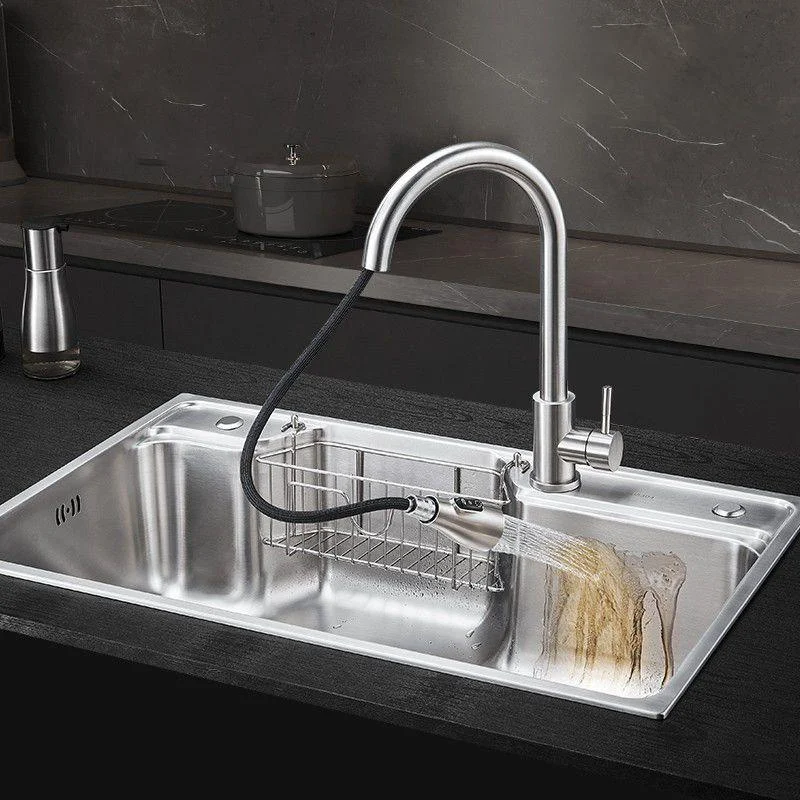 Modern Stainless Steel Sink Overflow Hole Kitchen Sink with Drain Strainer Kit -Bathlova