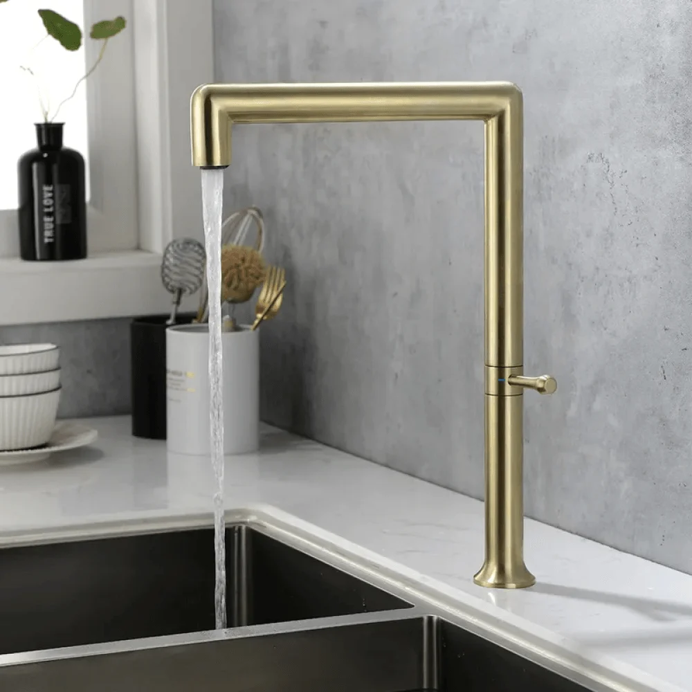 Modern Stainless Steel Swirling-Control Kitchen Tap in Brushed Gold -Bathlova