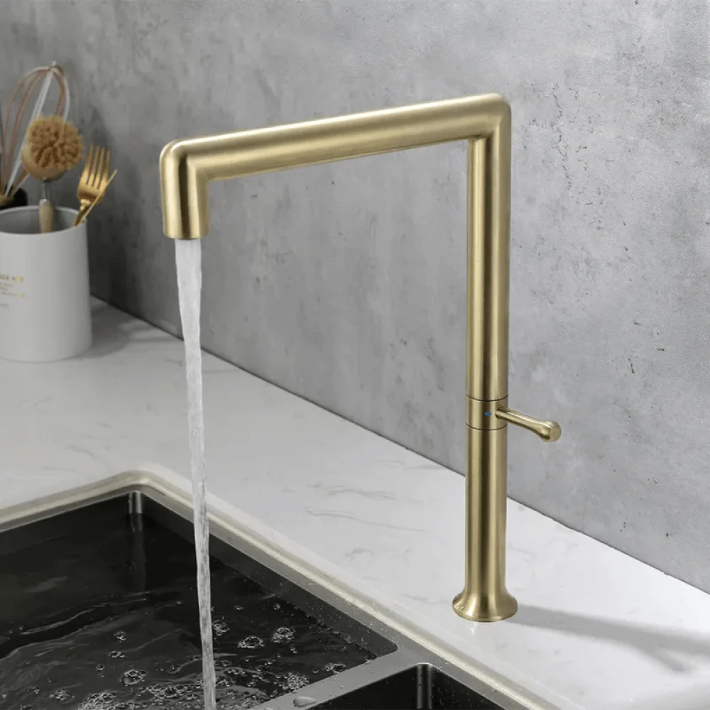 Modern Stainless Steel Swirling-Control Kitchen Tap in Brushed Gold -Bathlova