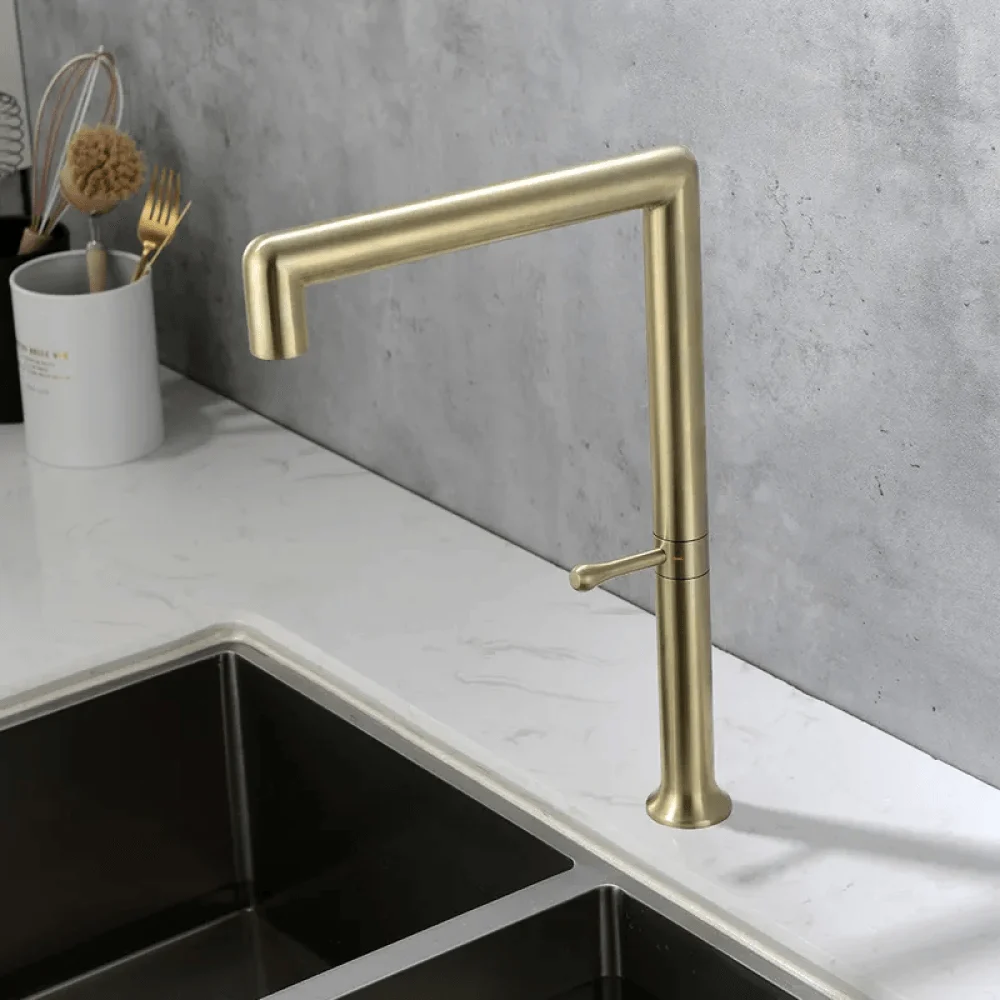 Modern Stainless Steel Swirling-Control Kitchen Tap in Brushed Gold -Bathlova