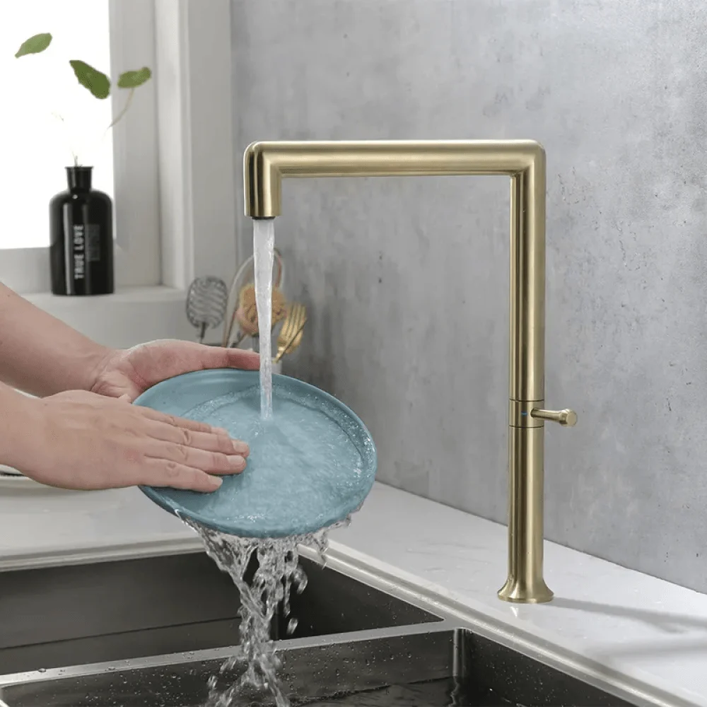 Modern Stainless Steel Swirling-Control Kitchen Tap in Brushed Gold -Bathlova