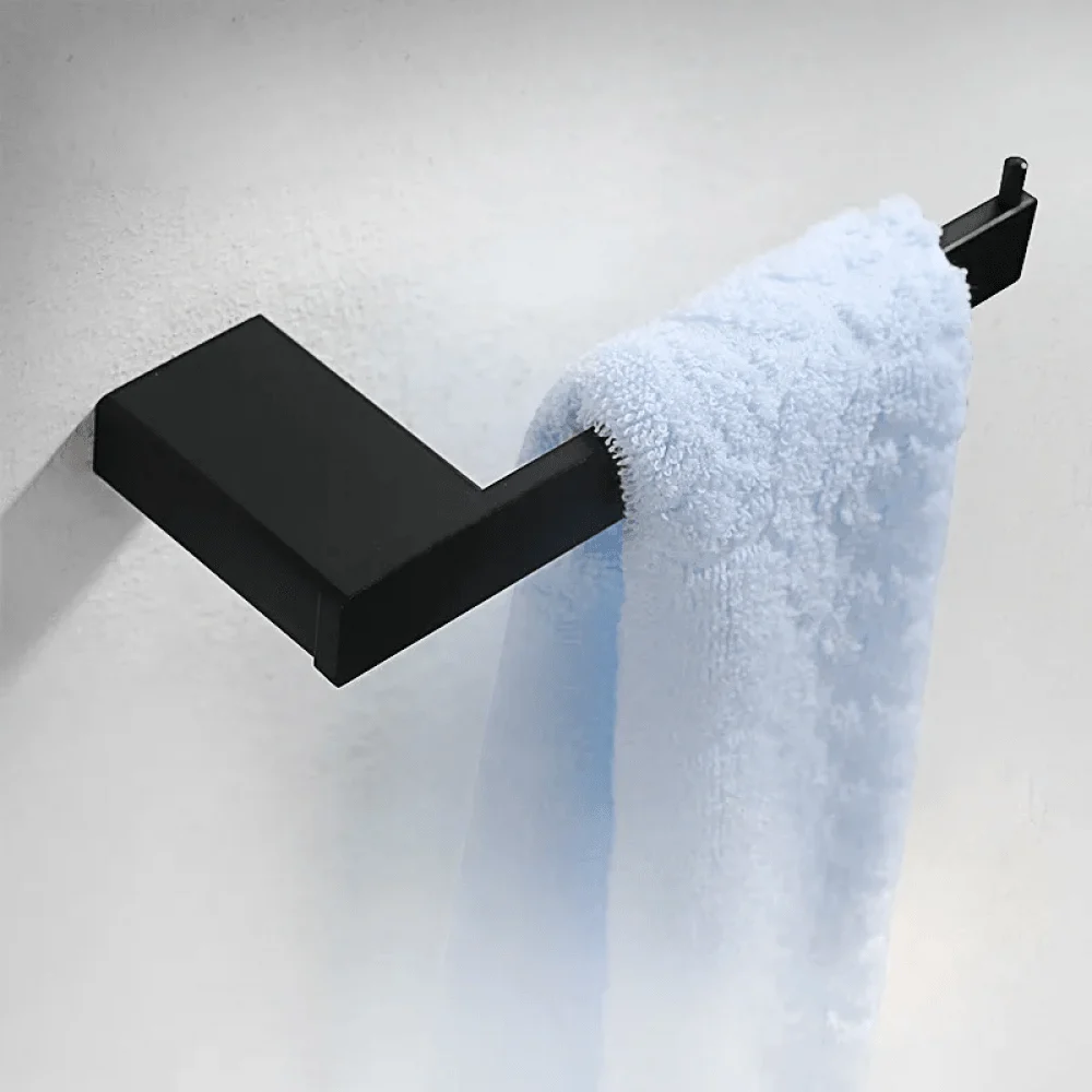 Modern Stainless Steel Towel Ring in Matte Black - Wall Mounted -Bathlova