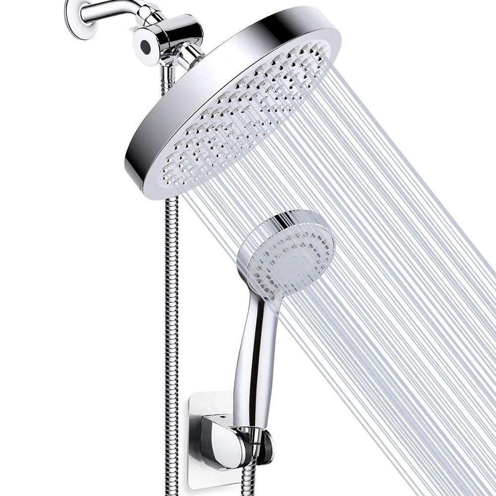 Modern Standard Double Shower Set Round Metal Adjustable Spray Pattern Showerhead -Bathlova