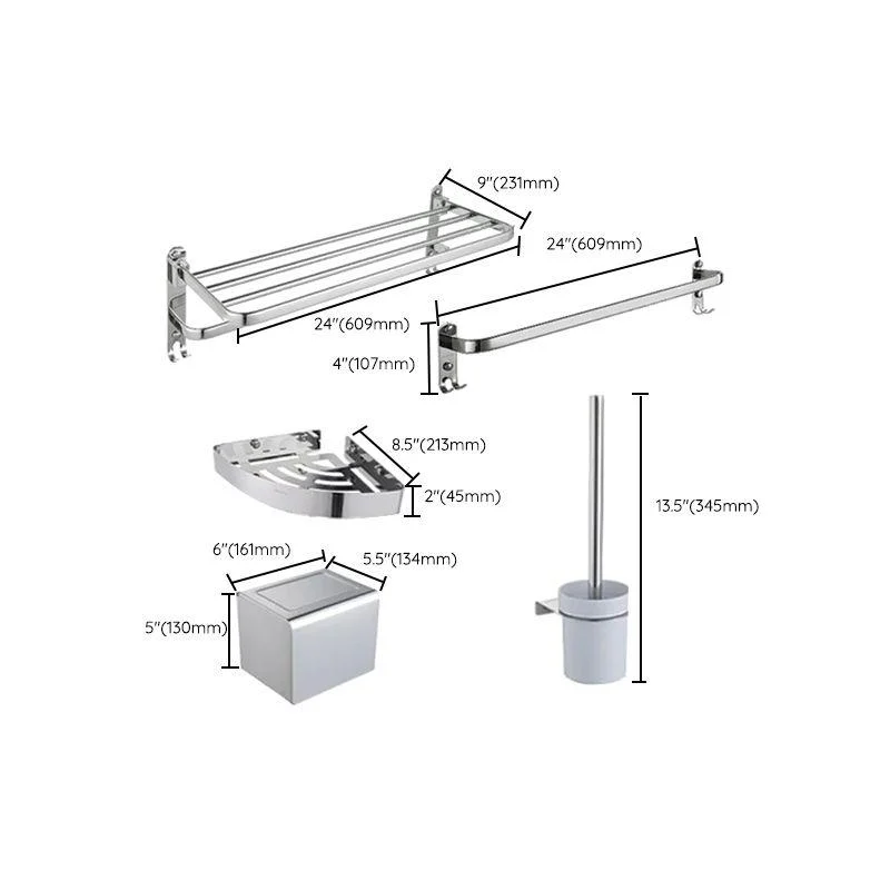 Modern Steel Bath Hardware Set Sliver Bathroom Accessory Kit -Bathlova