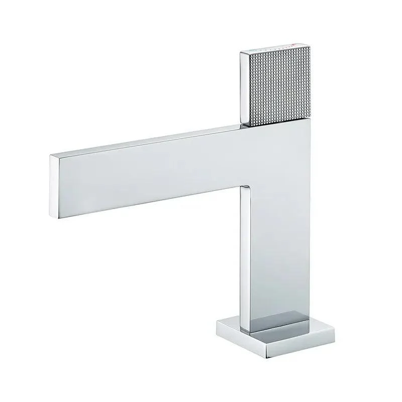 Modern Straight Flat Bathroom Sink Tap with Single Hole -Bathlova