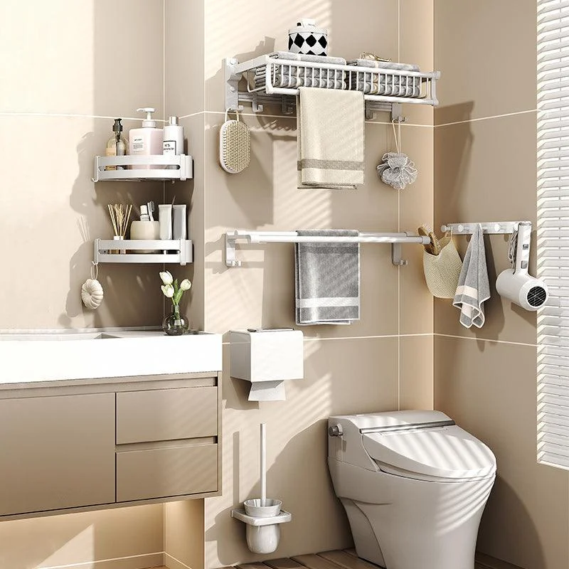 Modern Style Bathroom Accessory Set with Bath Shelf/Towel Bar/Toilet Brush in White -Bathlova