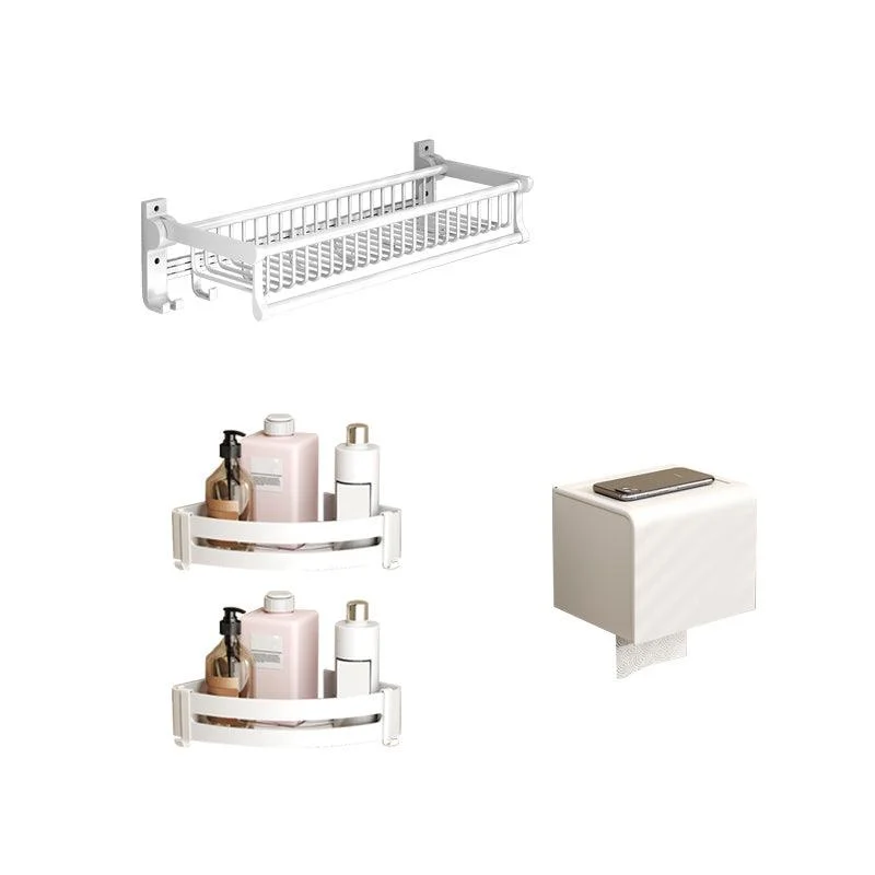 Modern Style Bathroom Accessory Set with Bath Shelf/Towel Bar/Toilet Brush in White -Bathlova