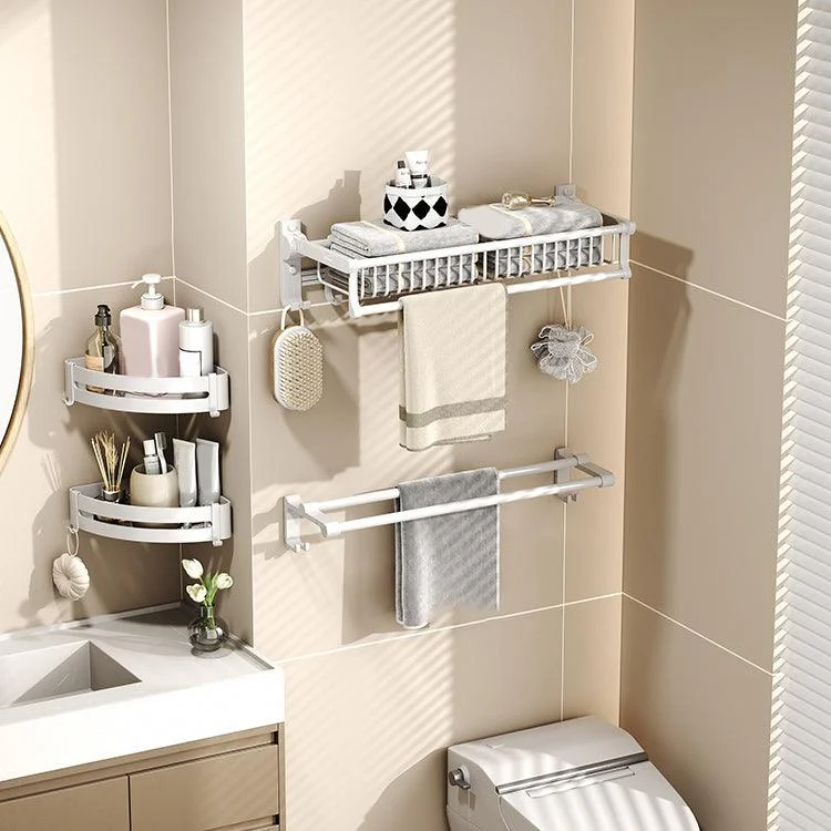 Modern Style Bathroom Accessory Set with Bath Shelf/Towel Bar/Toilet Brush in White -Bathlova