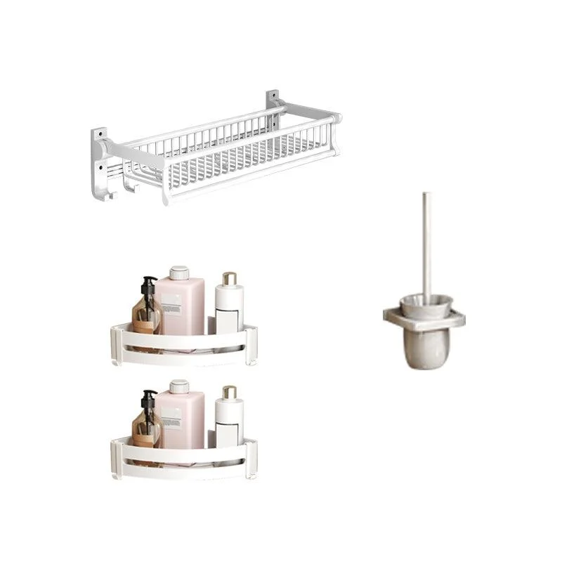 Modern Style Bathroom Accessory Set with Bath Shelf/Towel Bar/Toilet Brush in White -Bathlova