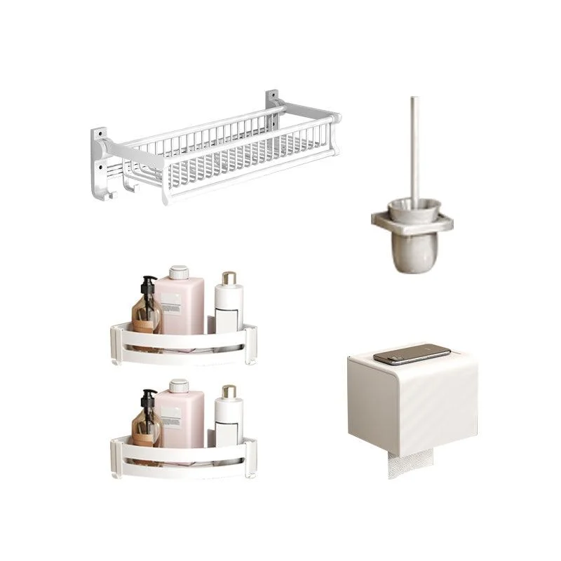 Modern Style Bathroom Accessory Set with Bath Shelf/Towel Bar/Toilet Brush in White -Bathlova