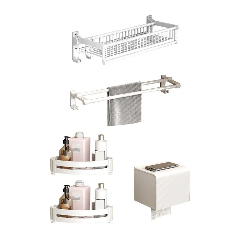 Modern Style Bathroom Accessory Set with Bath Shelf/Towel Bar/Toilet Brush in White -Bathlova