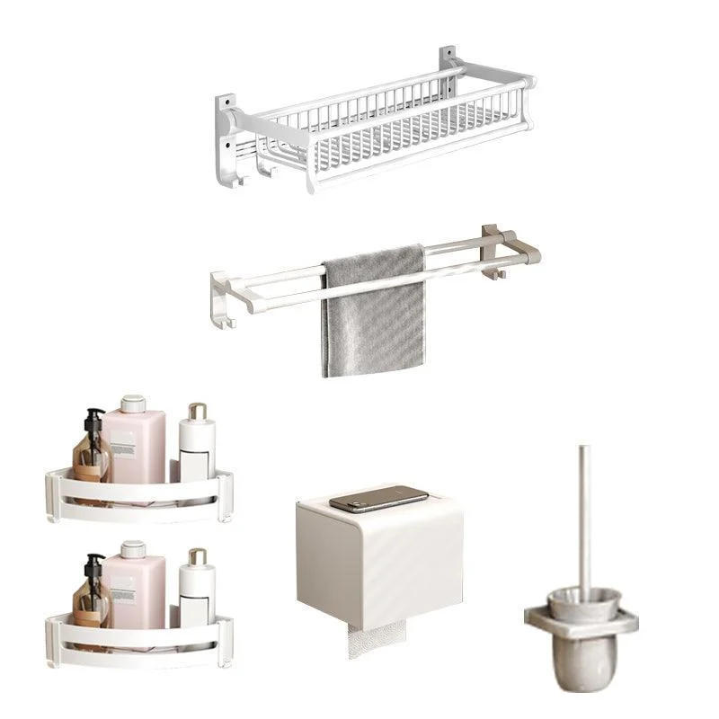 Modern Style Bathroom Accessory Set with Bath Shelf/Towel Bar/Toilet Brush in White -Bathlova