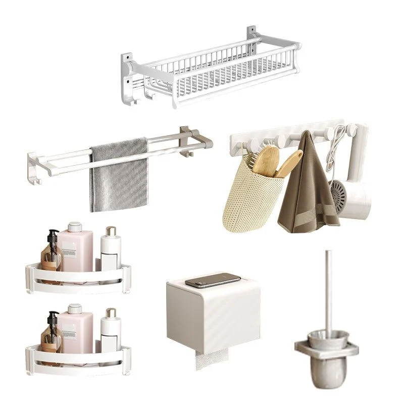 Modern Style Bathroom Accessory Set with Bath Shelf/Towel Bar/Toilet Brush in White -Bathlova