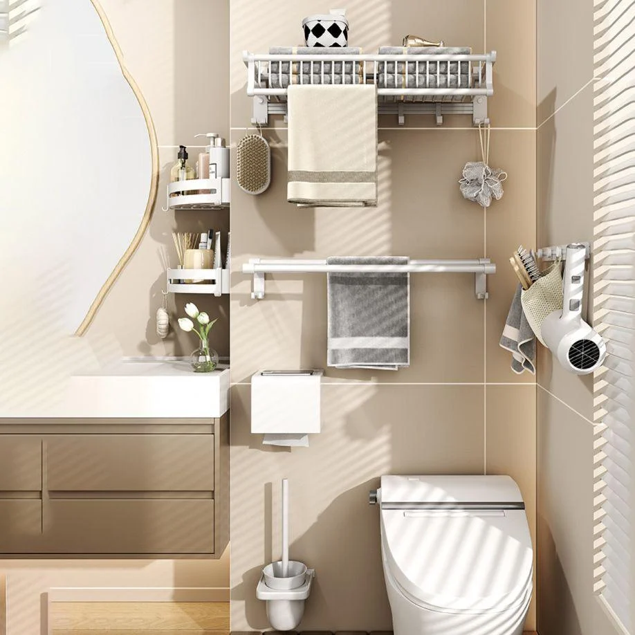 Modern Style Bathroom Accessory Set with Bath Shelf/Towel Bar/Toilet Brush in White -Bathlova