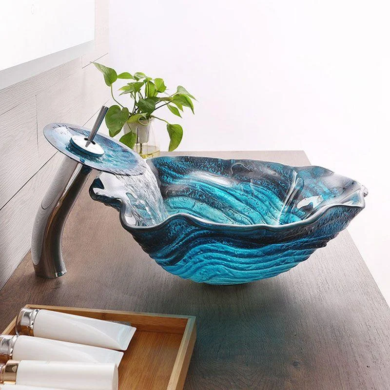 Modern Style Bathroom Sink Tempered Glass Trough Sink with Specialty Shape -Bathlova